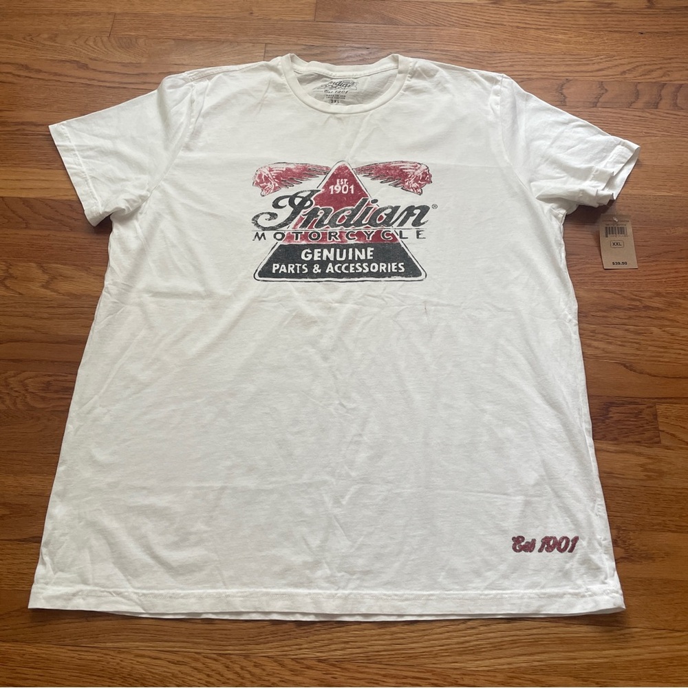 Lucky Brand White Indian motorcycle Graphic Tee New